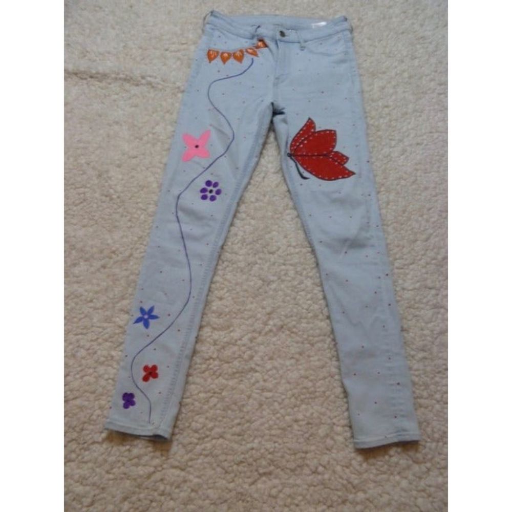 Blue Hand Painted Skinny Jeans